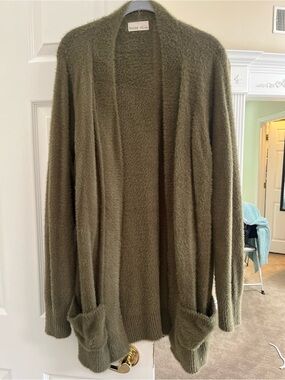 Bécool Olive Green Fuzzy Open Cardigan